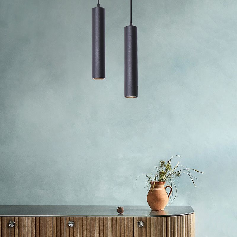 Edge Modern Cylinder Shape Linear Pendant Light, Black, Metal