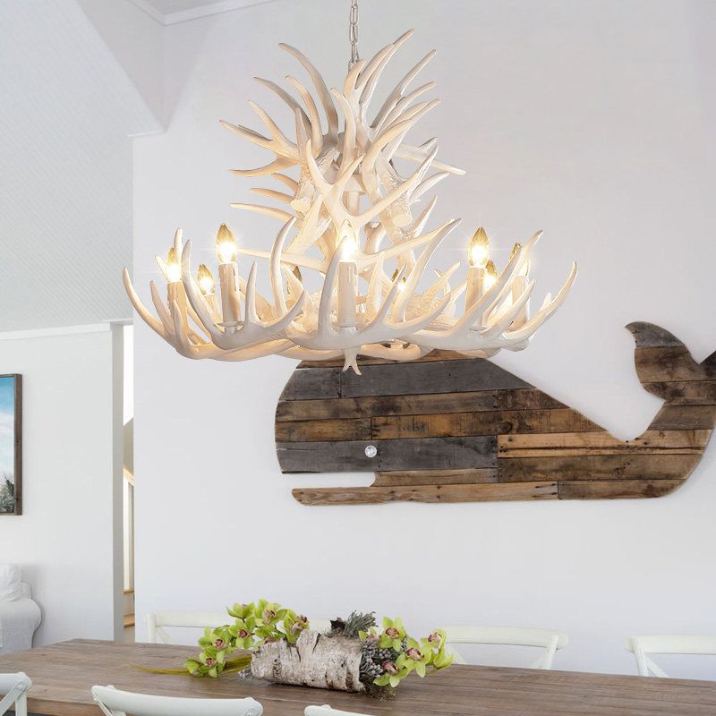 Silva Rustic Antler Metal/Resin Chandelier, White