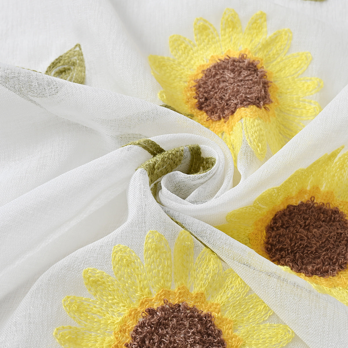 Farmhouse White Sunflower Sheer Curtain