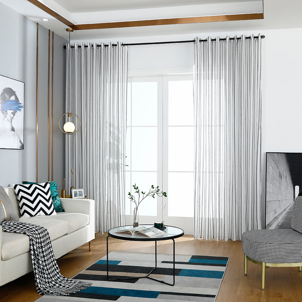 Modern White Sheer Curtains, Black Love Stripes, Children's Room