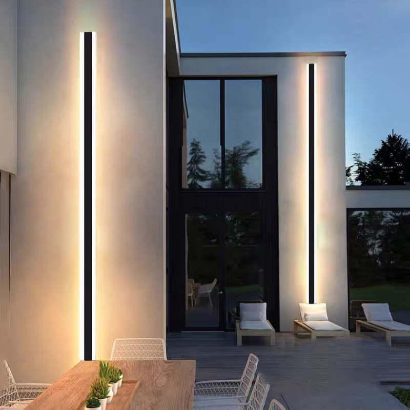 Edge Modern Outer Glow Linear Metal Outdoor Wall Light, Dark Steel Gray