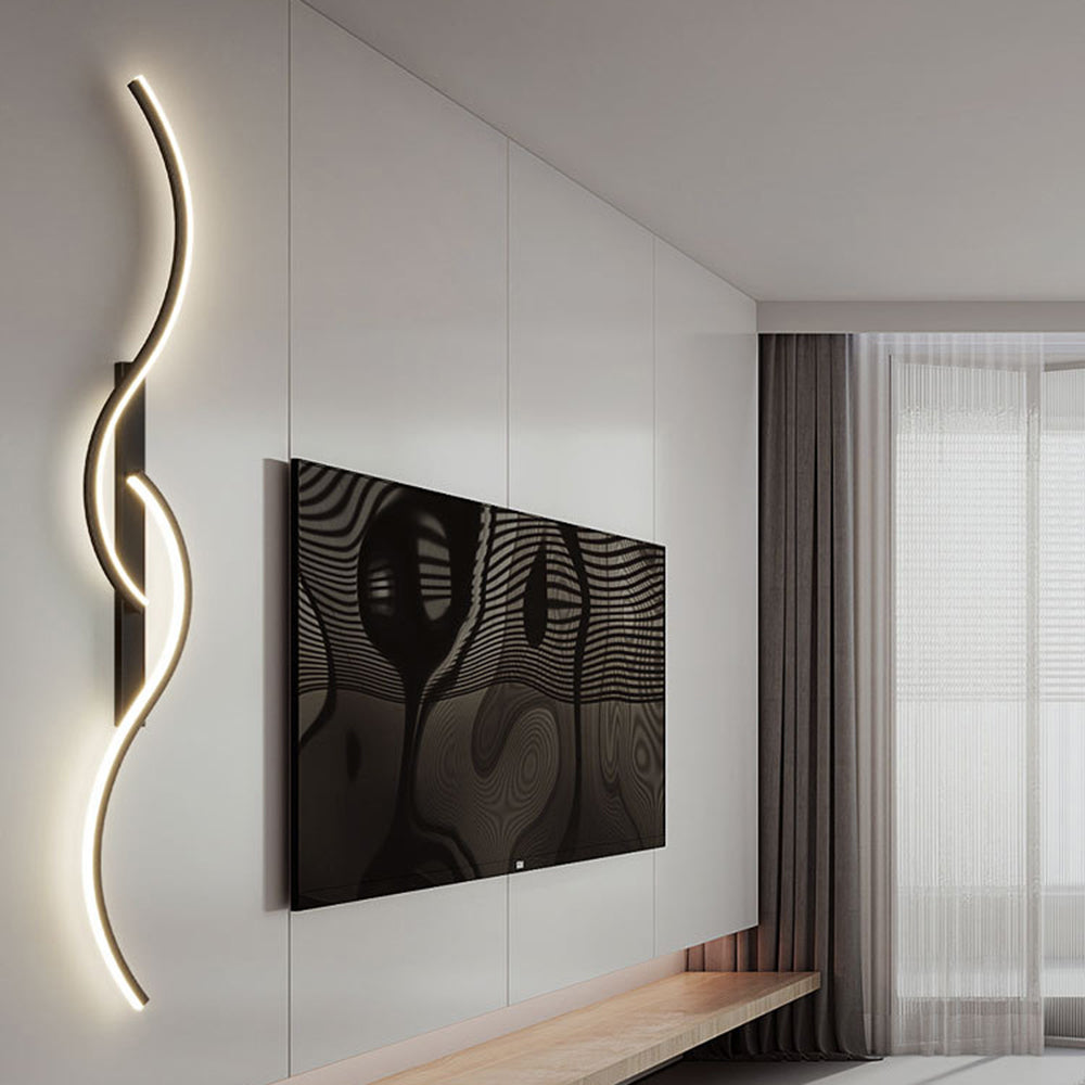 Louise Modern Linear Wave Bedroom Wall Lamp, Black/Gold,