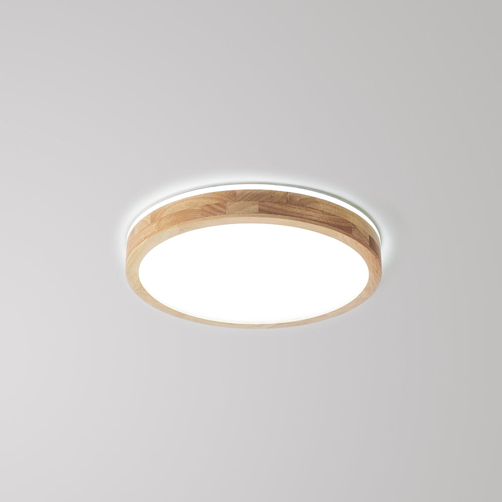 Ozawa Nordic Round Acrylic/Wood Flush Mount Ceiling Light, Wood