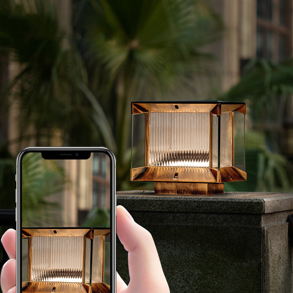 Riley Modern Rectangular Metal Glass Outdoor Lamp, Black/Black-Gold
