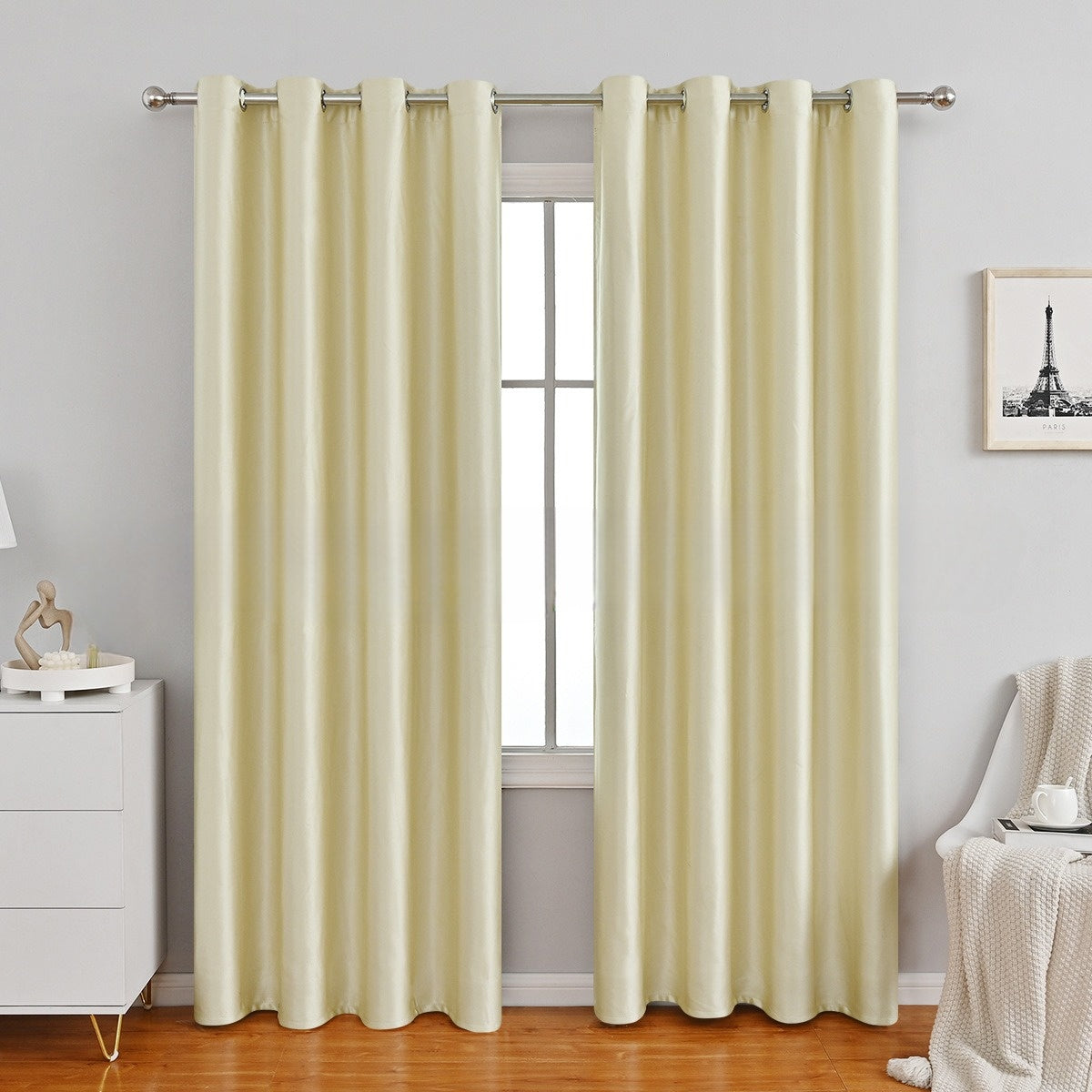Modern Velvet Solid Color Blackout Thermal Curtains, Dark Gray/Beige