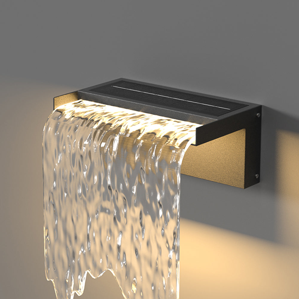 Isaac Modern Minimalist Water Texture Metal/Acrylic Solar Waterproof Outdoor Wall Lamp, Black