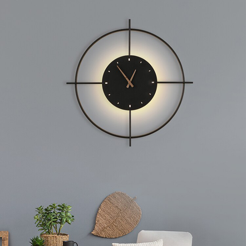 Morandi Nielsen Modern Clock Metal Wall Lamp, Gold/Black
