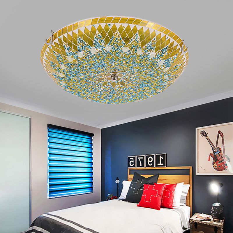 Eryn Modern Mediterranean Glass Flush Mount Ceiling Light, Blue/Yellow/White