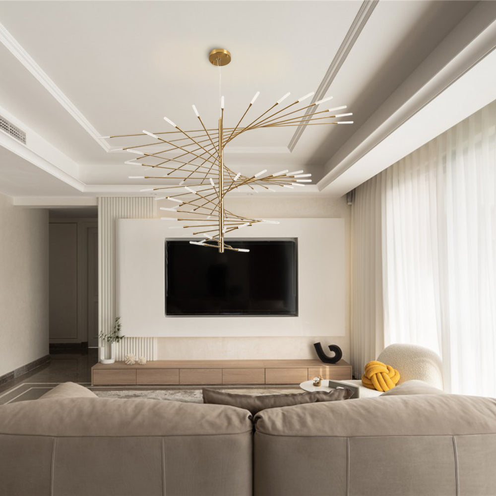 Lowry Modern Chandelier Rotating Fireworks, Black/Gold, Living Room/Art Gallery