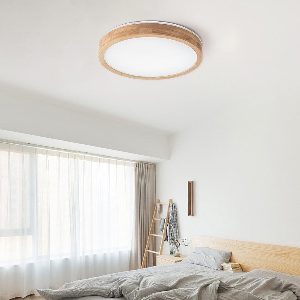 Ozawa Nordic Round Acrylic/Wood Flush Mount Ceiling Light, Wood