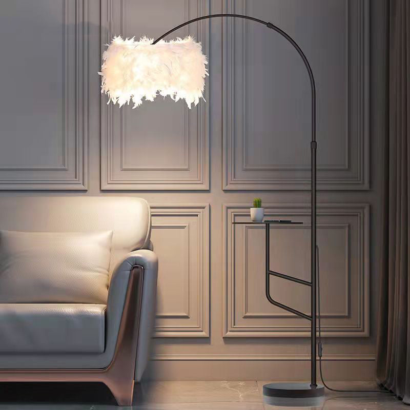 O'Moore Elegant Arc Metal Feather Floor Lamp With Table