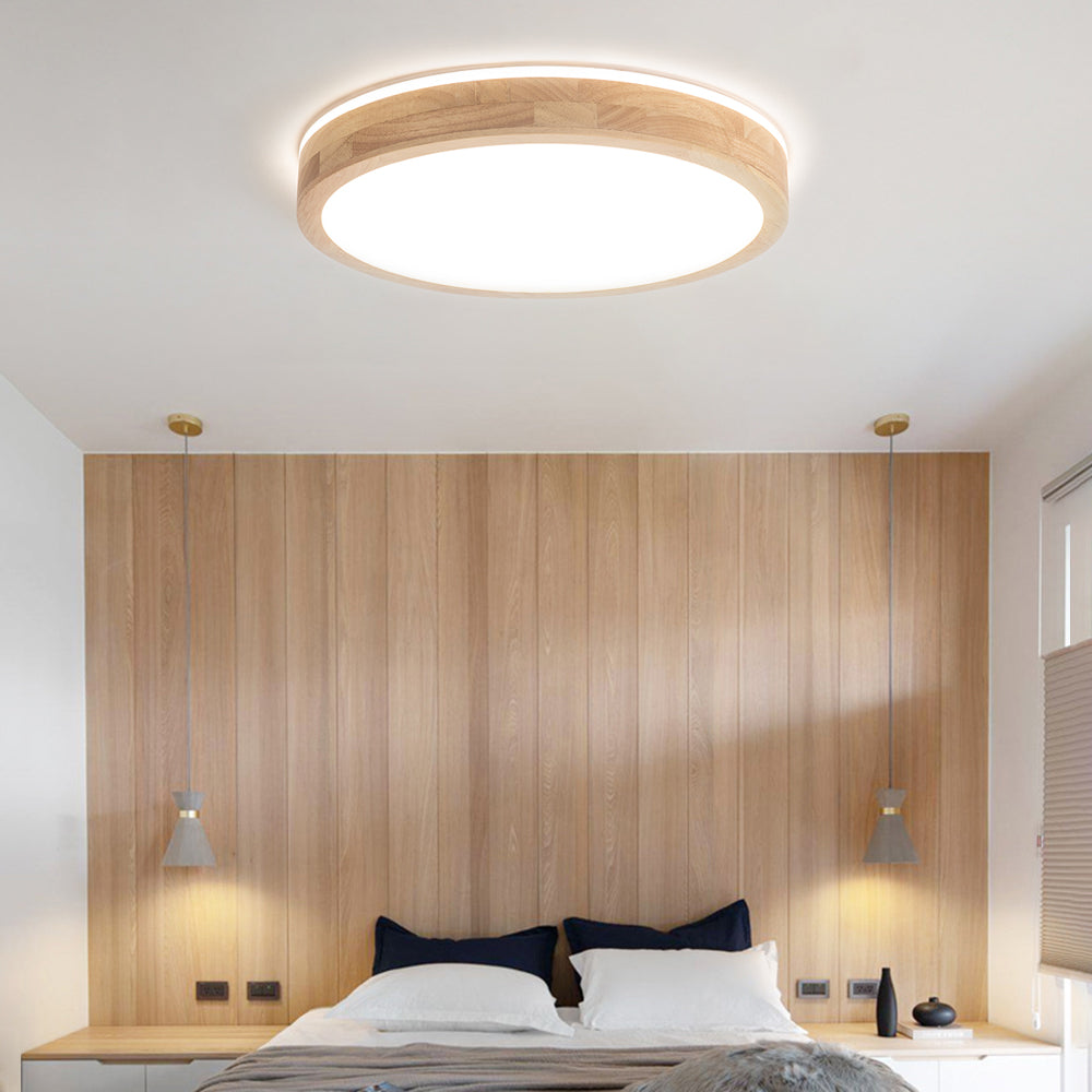 Ozawa Nordic Round Acrylic/Wood Flush Mount Ceiling Light, Wood