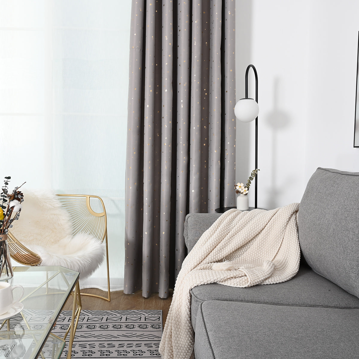 Modern Gold Star Pattern Thermal Blackout Curtain, Living Room
