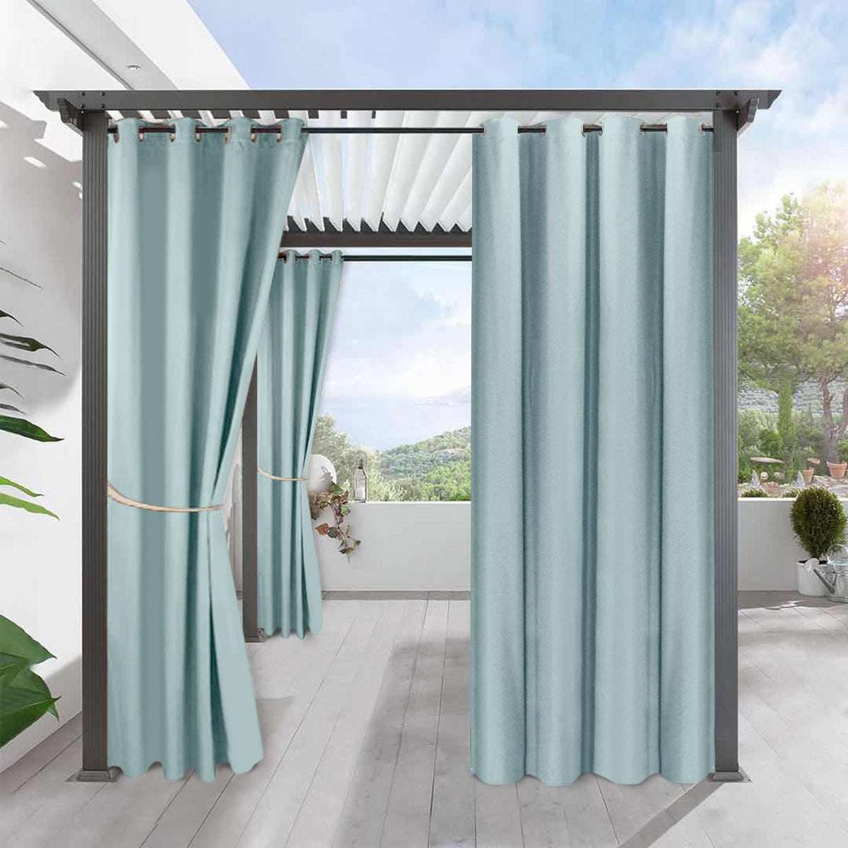 Modern Linen  Solid Color Outdoor Full Blackout Curtains