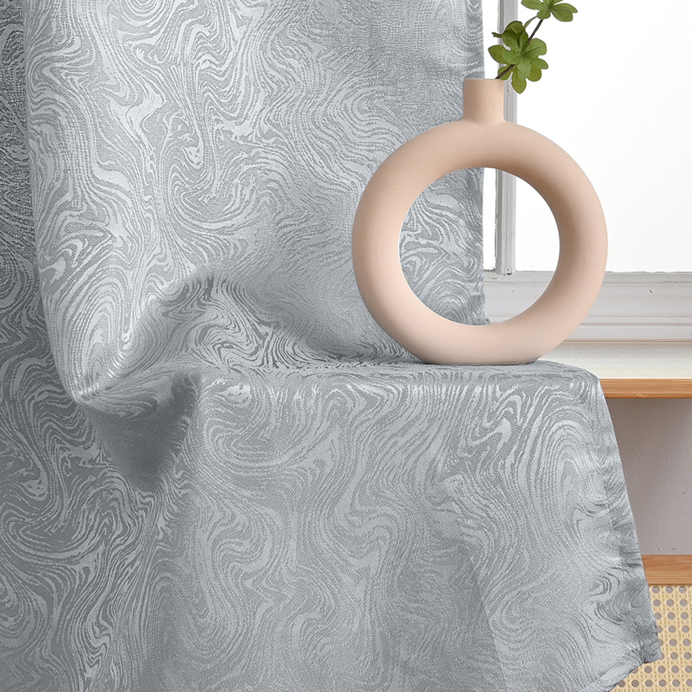 Modern Blackout Curtains Waves Textured, Gray/Blue/Green, Living Room