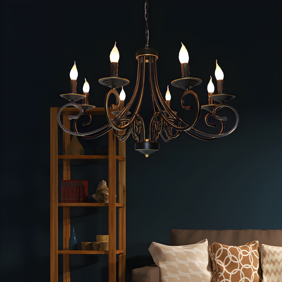 Marilyn Vintage Mental Candle Chandelier, Black