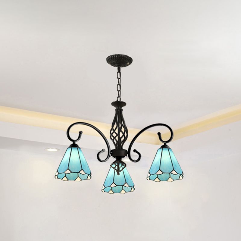 Silva Tiffany Mediterranean Branch Metal Chandelier, White/Blue/Navy Blue