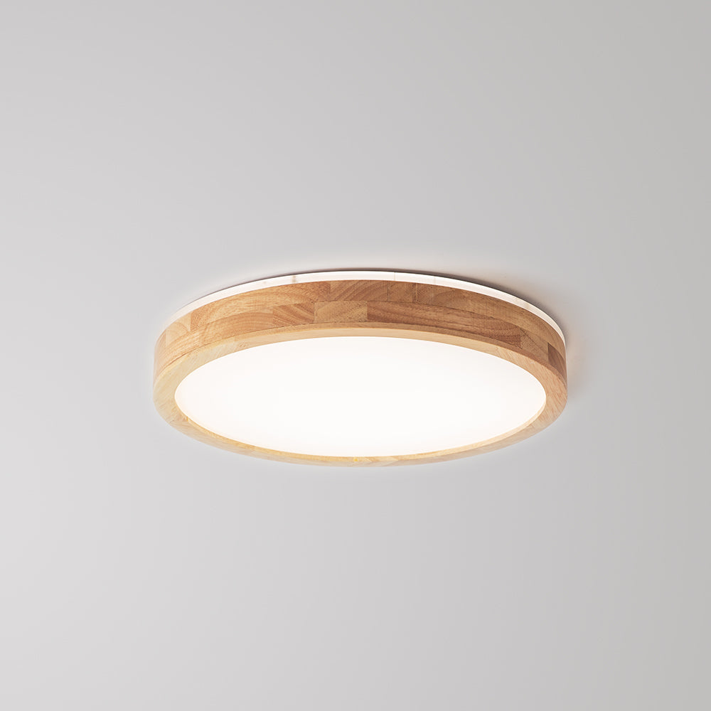 Ozawa Nordic Round Acrylic/Wood Flush Mount Ceiling Light, Wood