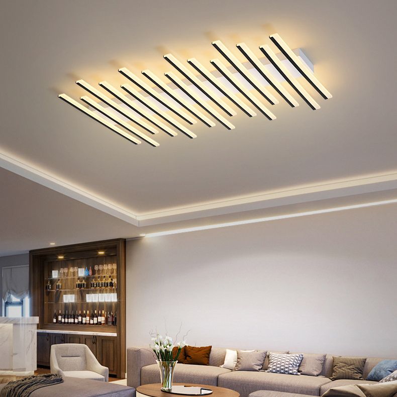 Quinn Flush Mount Ceiling Light Linear Modern, Metal, Black, Living Room