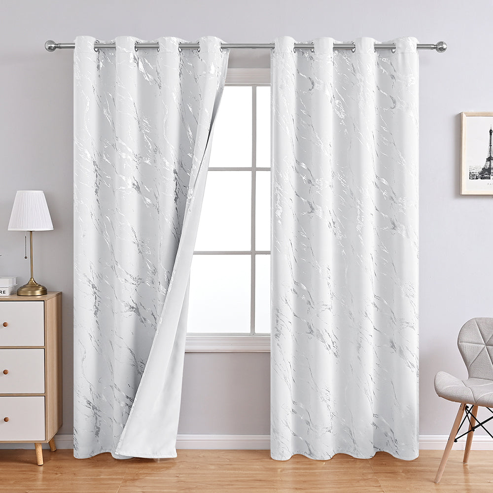 Modern Simple Silver Marble Pattern Thermal Blackout Curtain