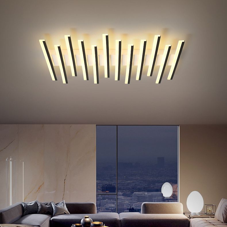 Quinn Flush Mount Ceiling Light Linear Modern, Metal, Black, Living Room