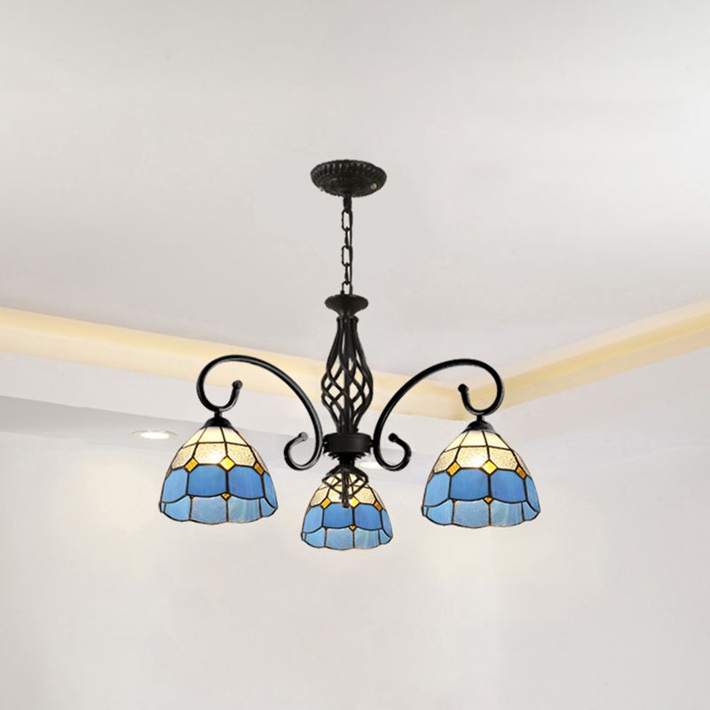 Silva Tiffany Mediterranean Branch Metal Chandelier, White/Blue/Navy Blue