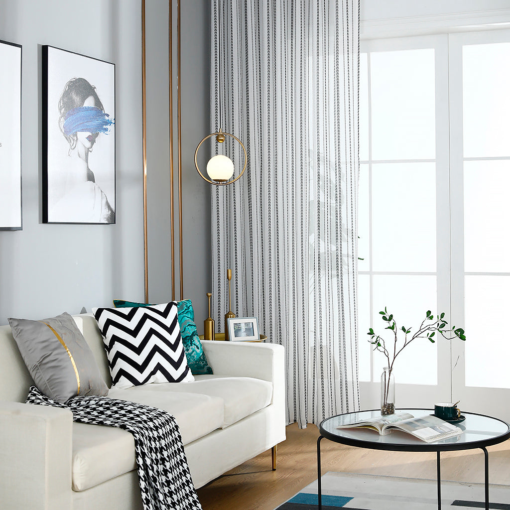 Modern White Sheer Curtains, Black Love Stripes, Children's Room
