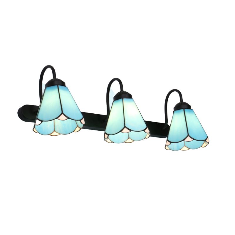 Baxter Vintage Flower Shaped Metal&Glass Bedroom Wall Lamps, Black/White/Blue