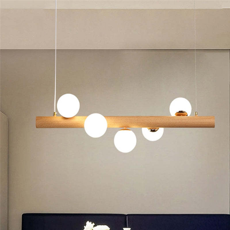Valentina Glass Bubble Pendant Light, Wood/Walnut