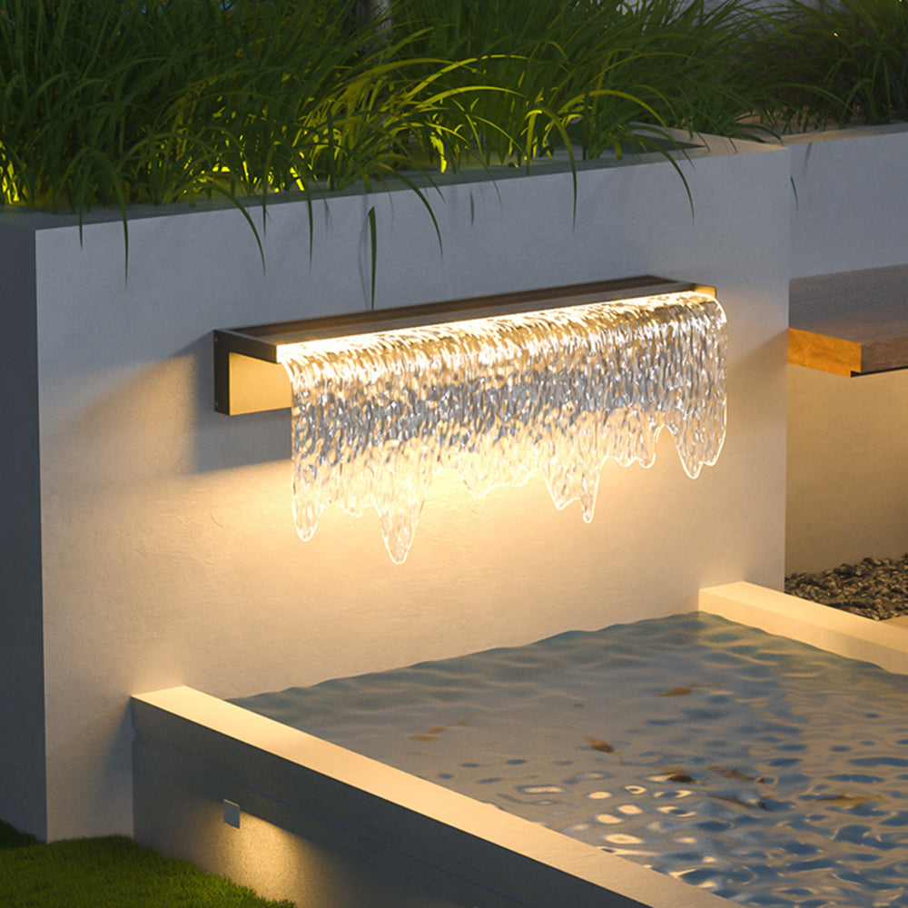 Isaac Modern Minimalist Water Texture Metal/Acrylic Solar Waterproof Outdoor Wall Lamp, Black