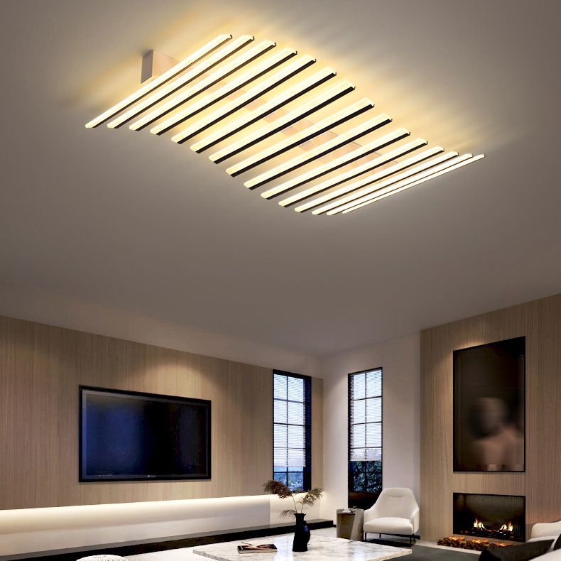 Quinn Flush Mount Ceiling Light Linear Modern, Metal, Black, Living Room