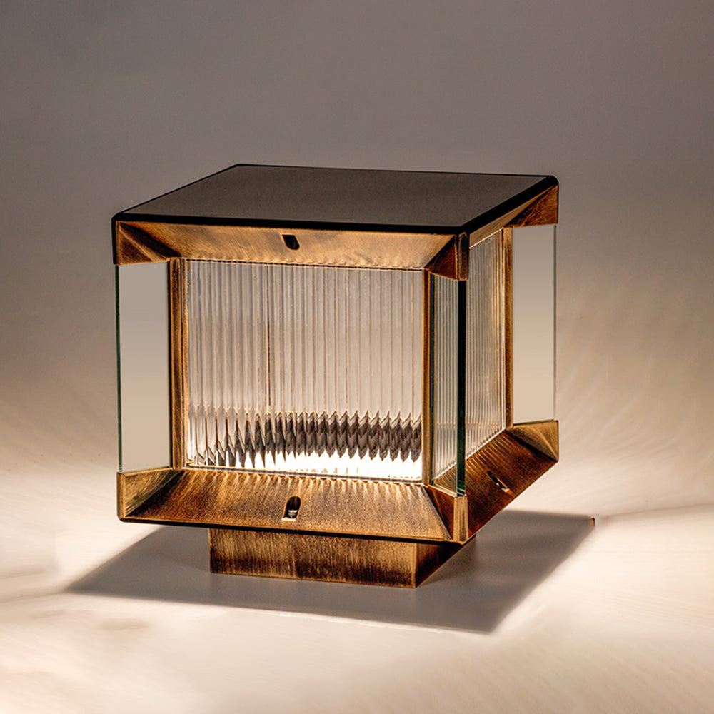 Riley Modern Rectangular Metal Glass Outdoor Lamp, Black/Black-Gold