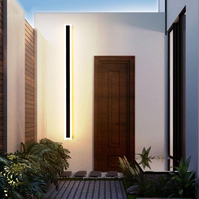 Edge Modern Outer Glow Linear Metal Outdoor Wall Light, Dark Steel Gray