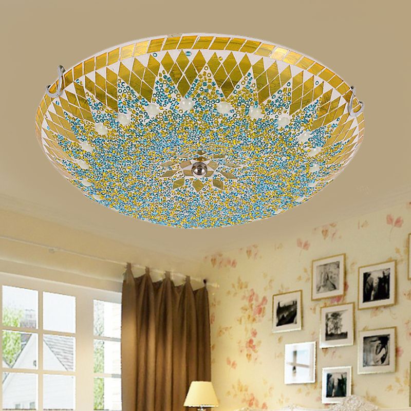 Eryn Modern Mediterranean Glass Flush Mount Ceiling Light, Blue/Yellow/White