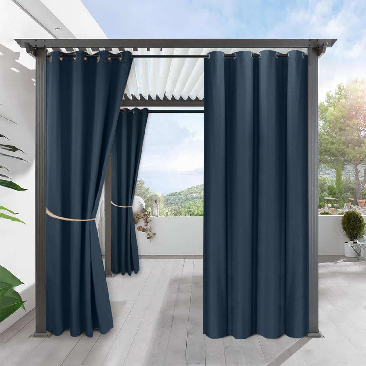 Modern Linen  Solid Color Outdoor Full Blackout Curtains