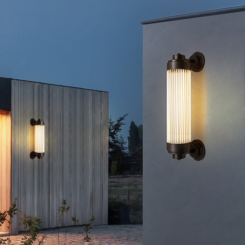 Alessio Vintage Cylindrical Glass Outdoor Wall Lamp, Bronze