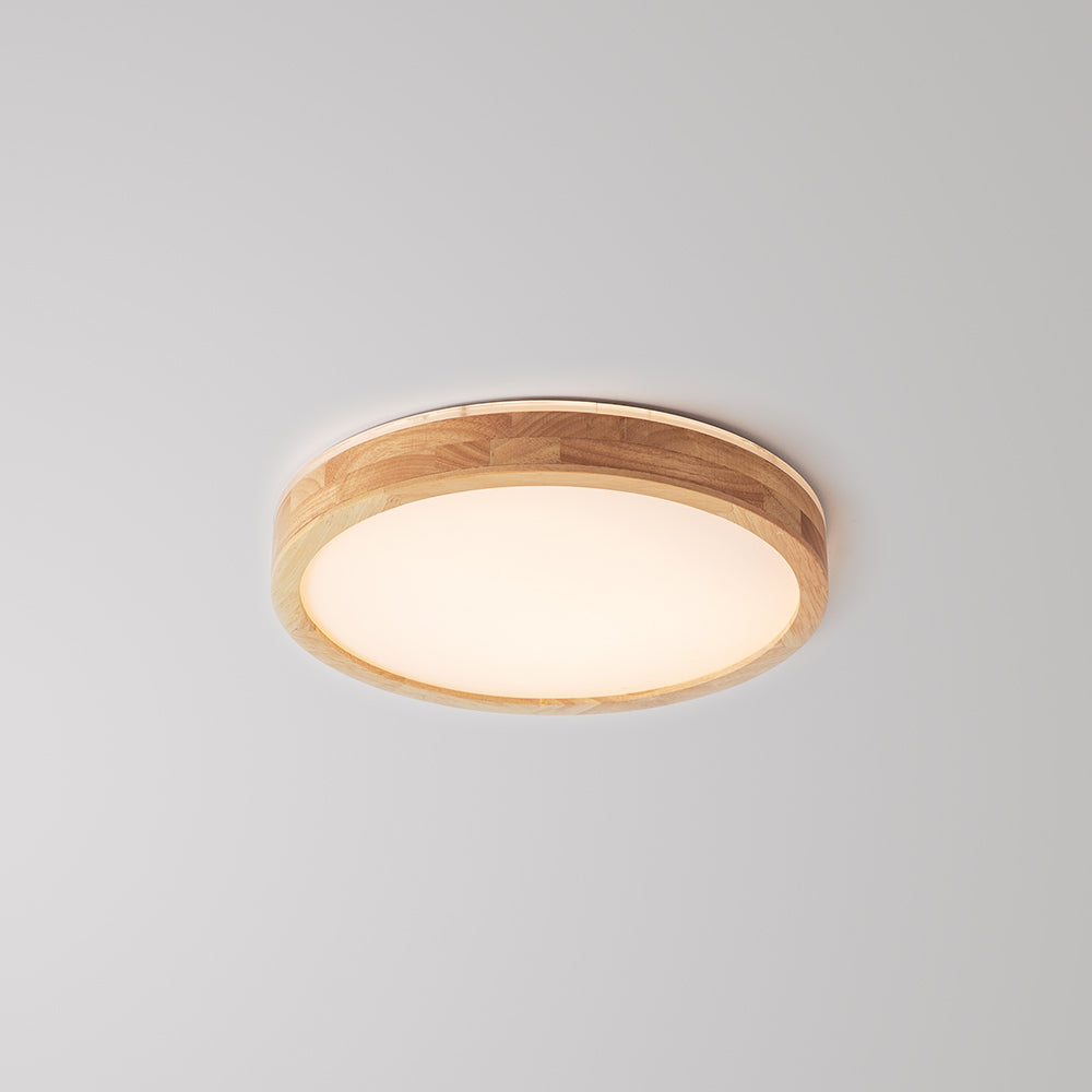 Ozawa Nordic Round Acrylic/Wood Flush Mount Ceiling Light, Wood
