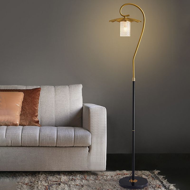 Carins Retro Lotus Metal Acrylic Floor Lamp, Gold/Green/Light Green