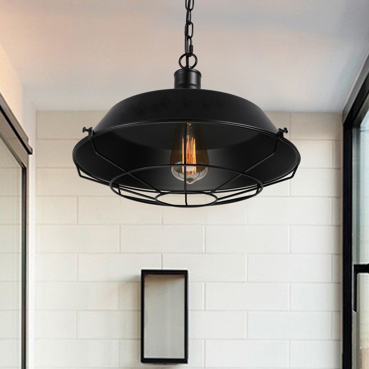 Alessio Farmhouse Swag Barn Pendant Light, Black