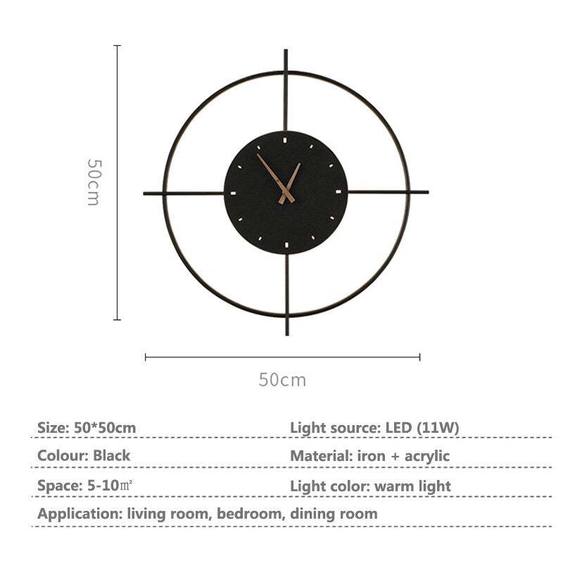 Morandi Nielsen Modern Clock Metal Wall Lamp, Gold/Black