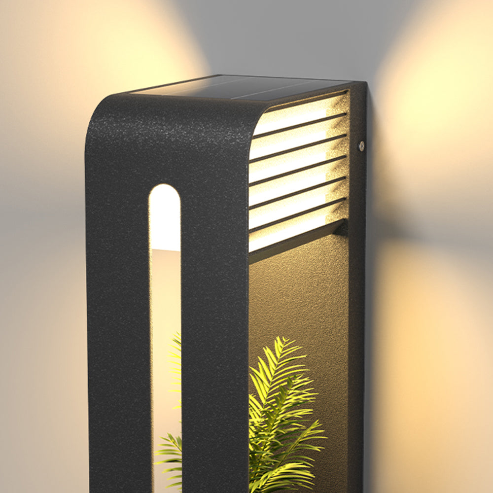 Orr Modern Rectangular Metal/Acrylic Solar Outdoor Plants Pot Holder Wall Lamp, Black