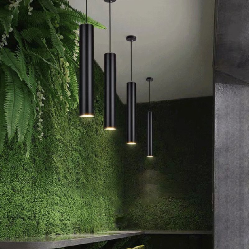 Edge Modern Cylinder Shape Linear Pendant Light, Black, Metal