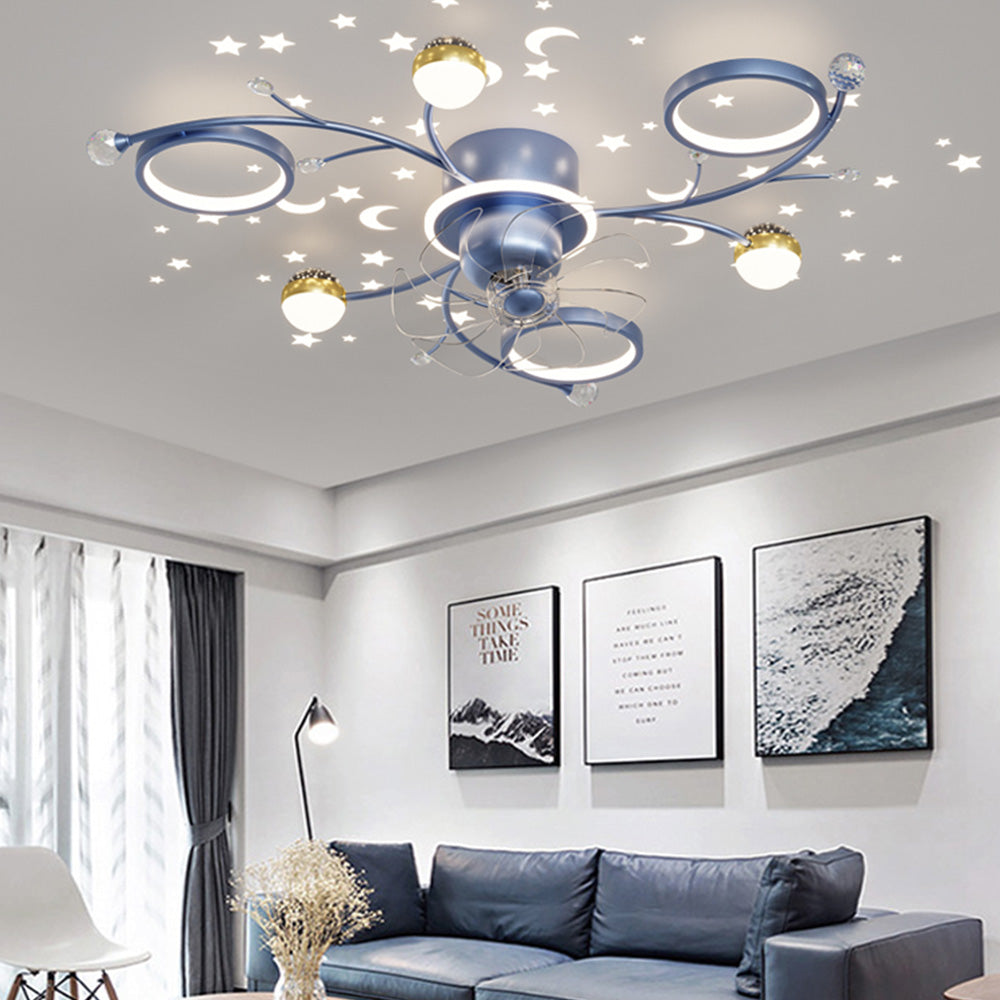 Madina Blue & Black Flush Mount Ceiling Fan with Light, 6/8/10 Heads, 31.5''/47.2''