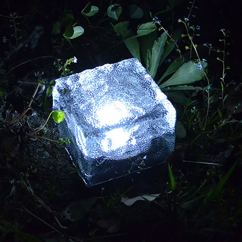 Pena Ice-cube Solar Outdoor Ground Light, Glass, Blue/Yellow/White
