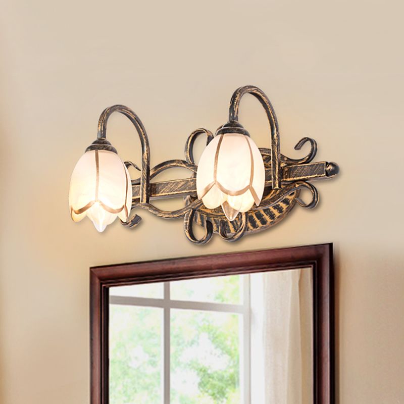 Félicie Antique Brass Flower Mirror Front Vanity Wall Lamp