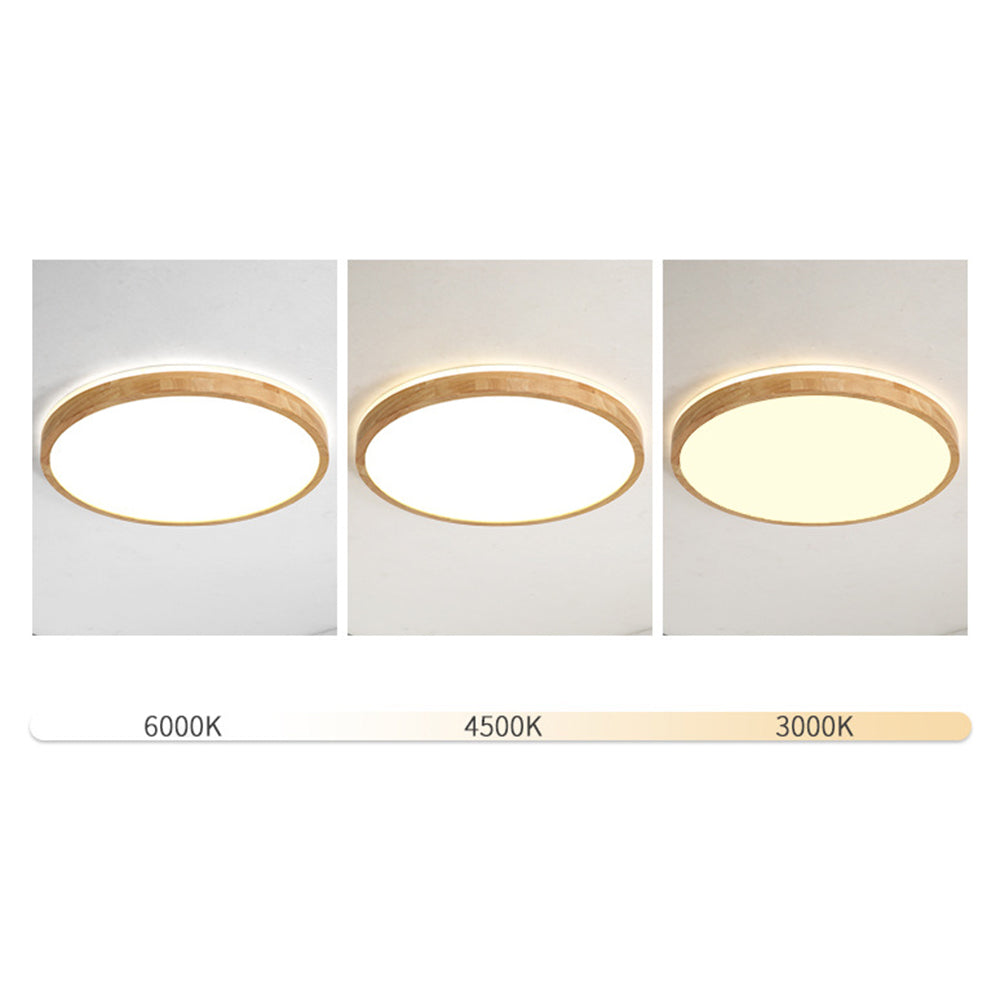 Ozawa Nordic Round Acrylic/Wood Flush Mount Ceiling Light, Wood
