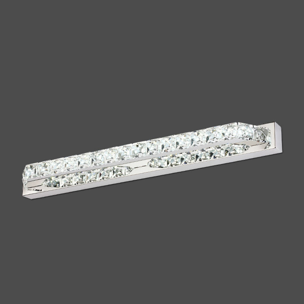 Kristy Luxury Linear Crystal Mirror Front Vanity Wall Lamp, Silver