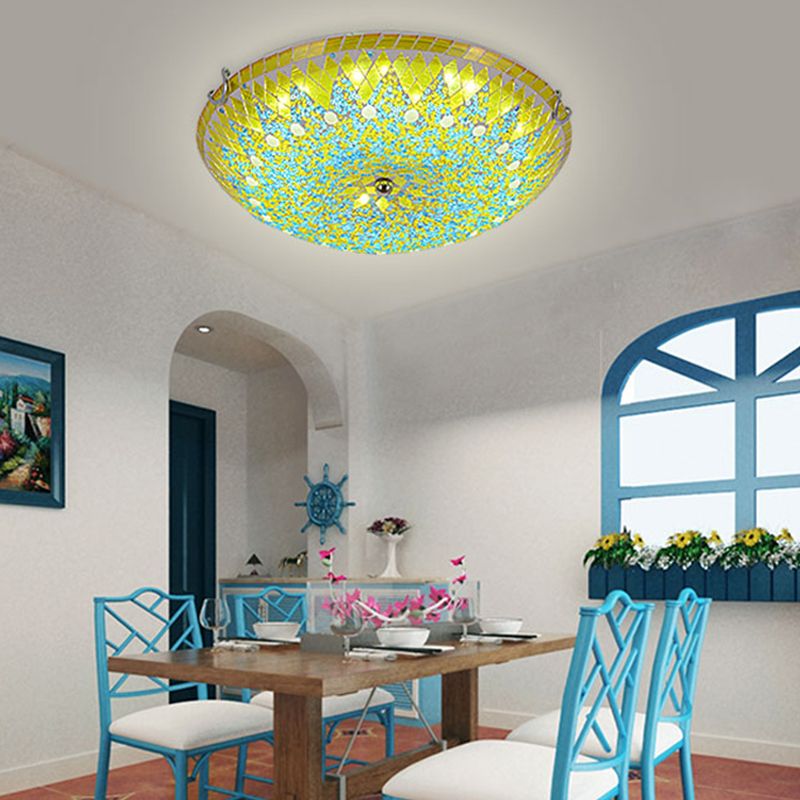 Eryn Modern Mediterranean Glass Flush Mount Ceiling Light, Blue/Yellow/White