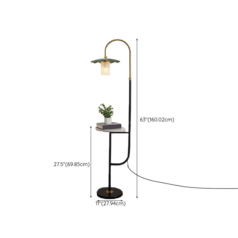 Carins Retro Lotus Metal Acrylic Floor Lamp, Gold/Green/Light Green