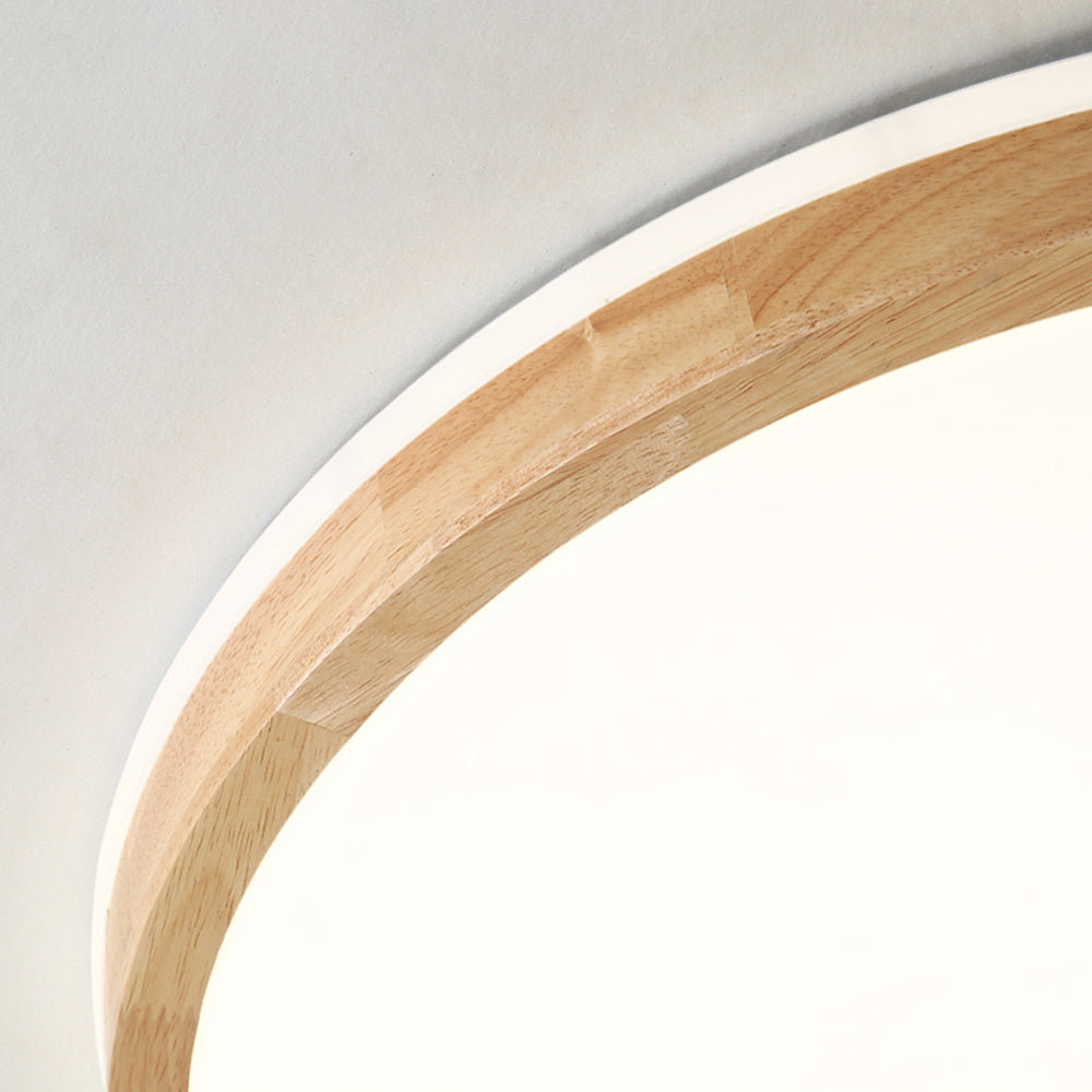 Ozawa Nordic Round Acrylic/Wood Flush Mount Ceiling Light, Wood